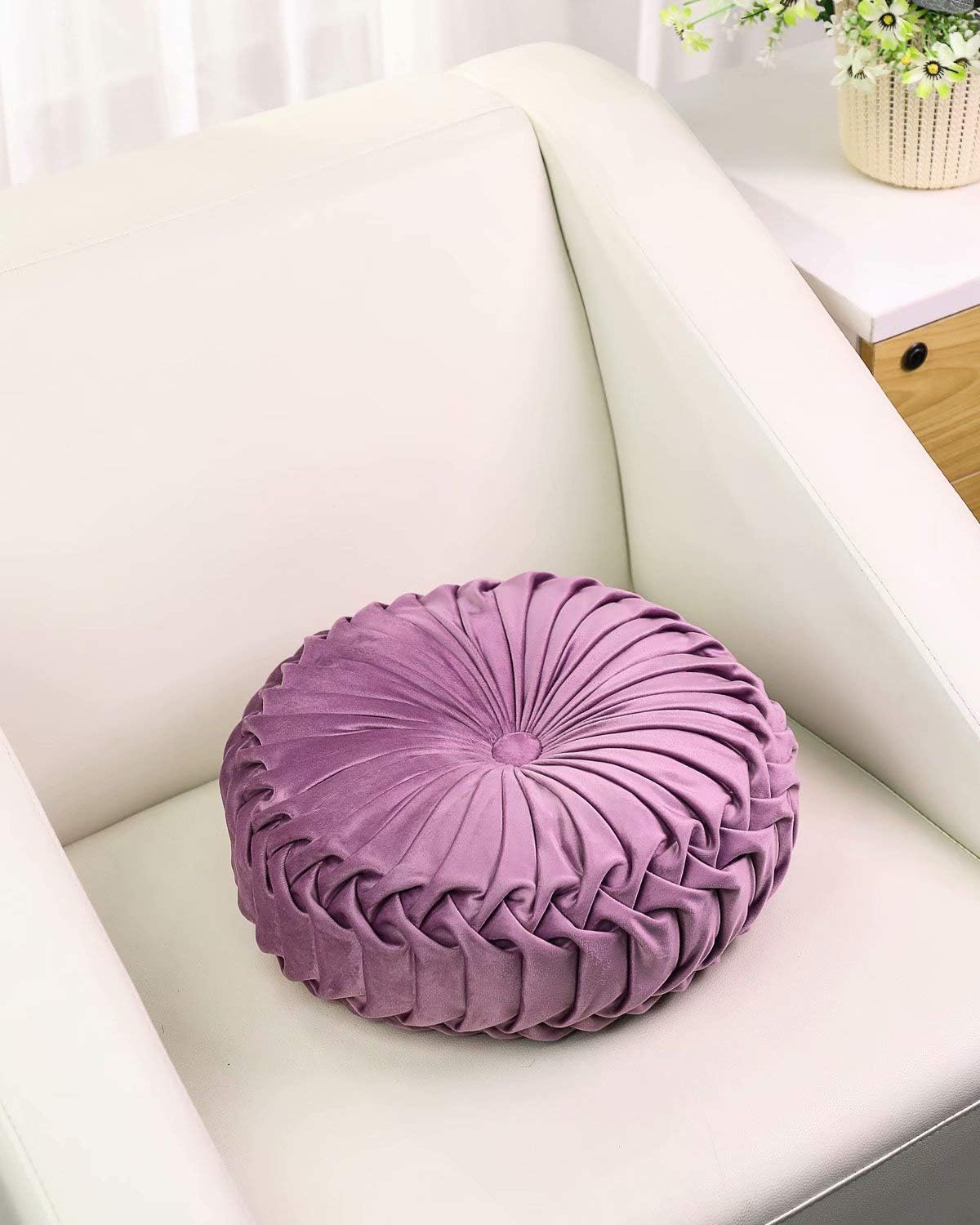 HLOVME Throw Pillow for Couch Decorative 3D Pumpkin Round Velvet Cushion for Sofa Bed Chair Floor 15"X15", Light Purple