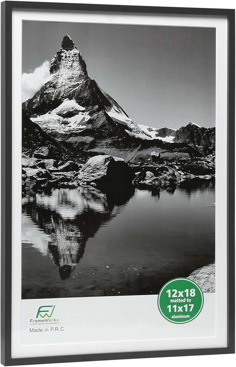 FrameWorks 12x18 Matted to 11x17 Picture Frame – Aluminum Frame w/Tempered Glass, Removable Mat for Photos, Posters, Art, Stylish Wall Frame for Home Decor, Gallery Walls, Office, Living Room - Black