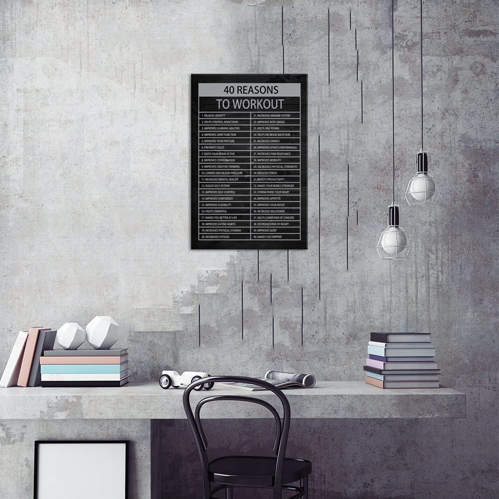 Inspirational Canvas Wall Art Motivational Painting Positive Entrepreneur Quotes Poster 40 Reasons to Workout Print Wall Decor Artwork for Home Bedroom Office Framed[24"W x 36"H]