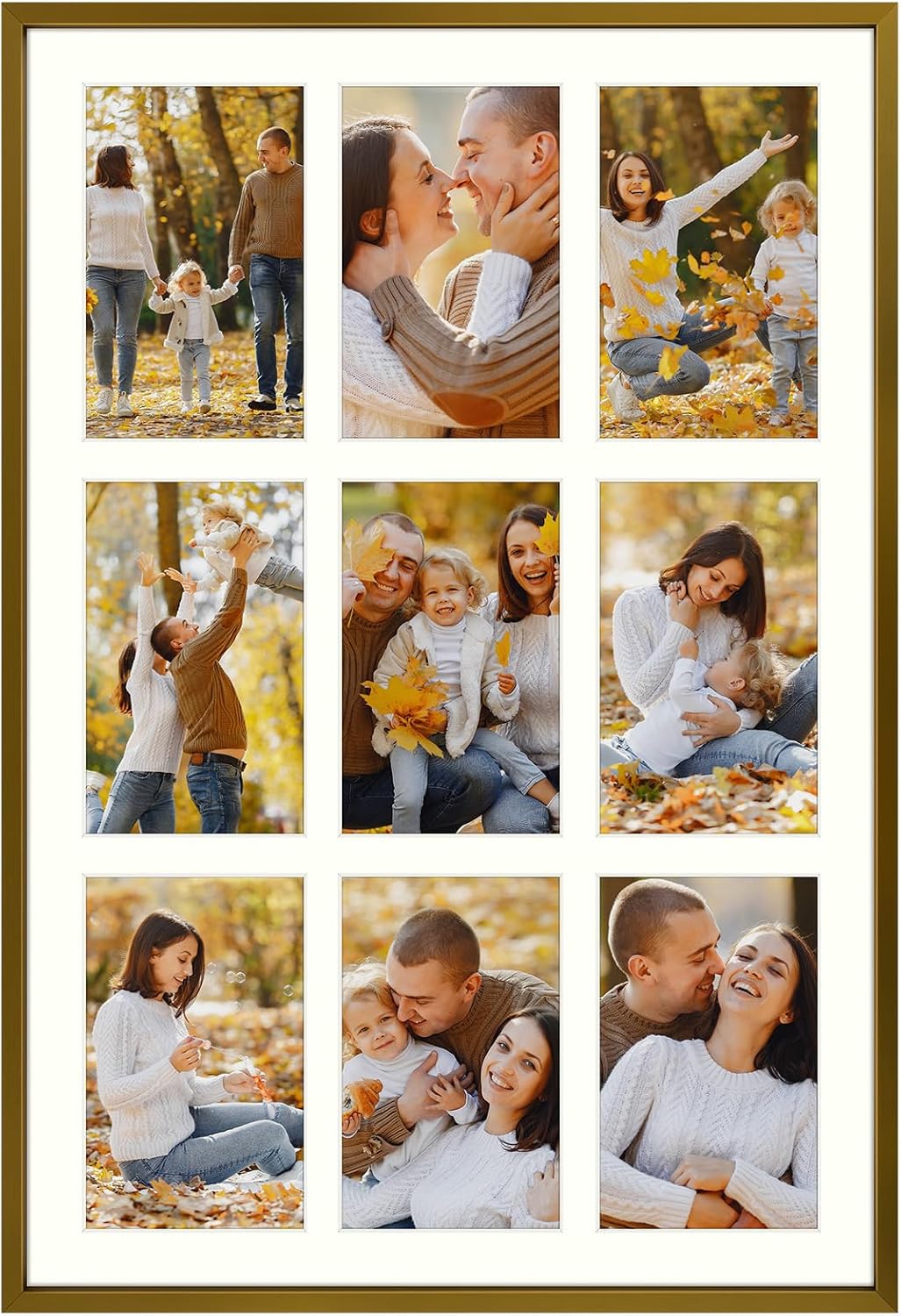 Frametory - 13.6x19.7 Aluminum Collage Picture Frame - Display 4x6 Pictures with 9 Openings Mat - Real Glass Front - Horizontal/Vertical Wall Mount - Bronze 1 Pack