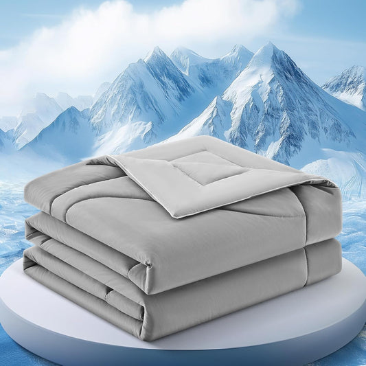 Cooling Comforter Queen Size, Double-Sided Cooling Blanket for Hot Sleepers & Night Sweats, Arc-Chill Q-Max > 0.4 Breathable Ice Blanket, Lightweight Cold Comforter (80''x90'', Light Grey)