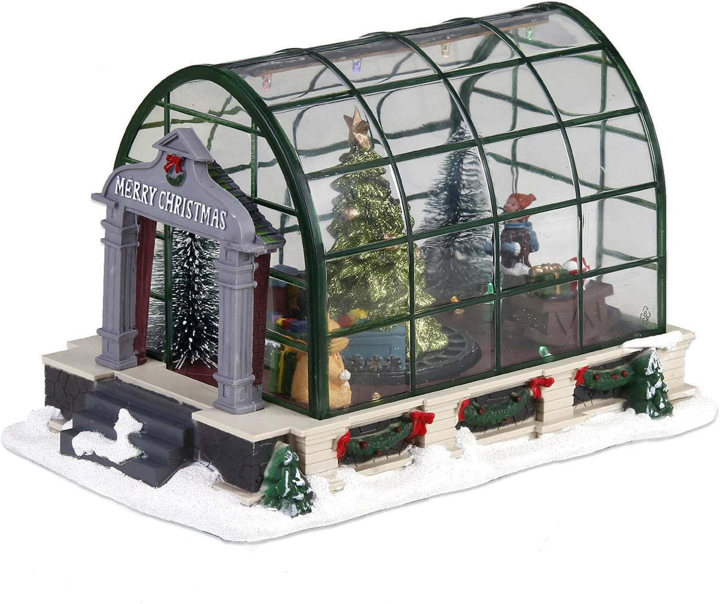 innodept12 Animated Lighted Christmas Village Greenhouse - Christmas Collectible House Ballroom Disply Xmas Home Accent Tabletop Home Decoration, Musical Battery-Operated