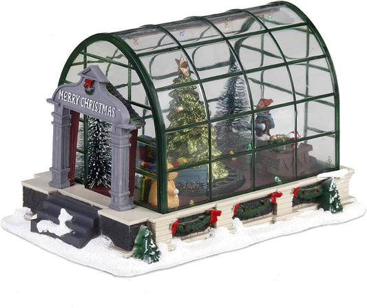innodept12 Animated Lighted Christmas Village Greenhouse - Christmas Collectible House Ballroom Disply Xmas Home Accent Tabletop Home Decoration, Musical Battery-Operated