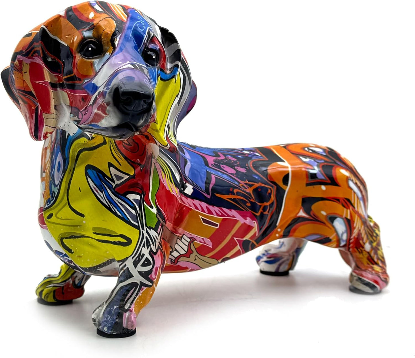 FUNSXBUG Colorful Dachshund Dog Statue Art Figurines Sculpture Collectibles Home Office Desktop Decor Outdoor Garden Display Decoration (Dachshund Dog 1)