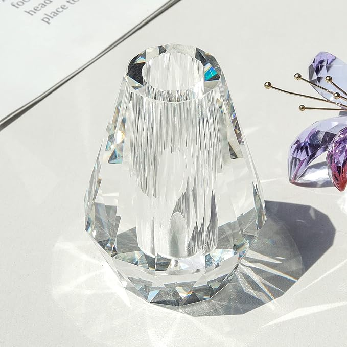 LONGWIN Crystal Artifical Tiger Lily Flowers with Vase - Purple Glass Collectible Figurines for Home and Wedding Decor