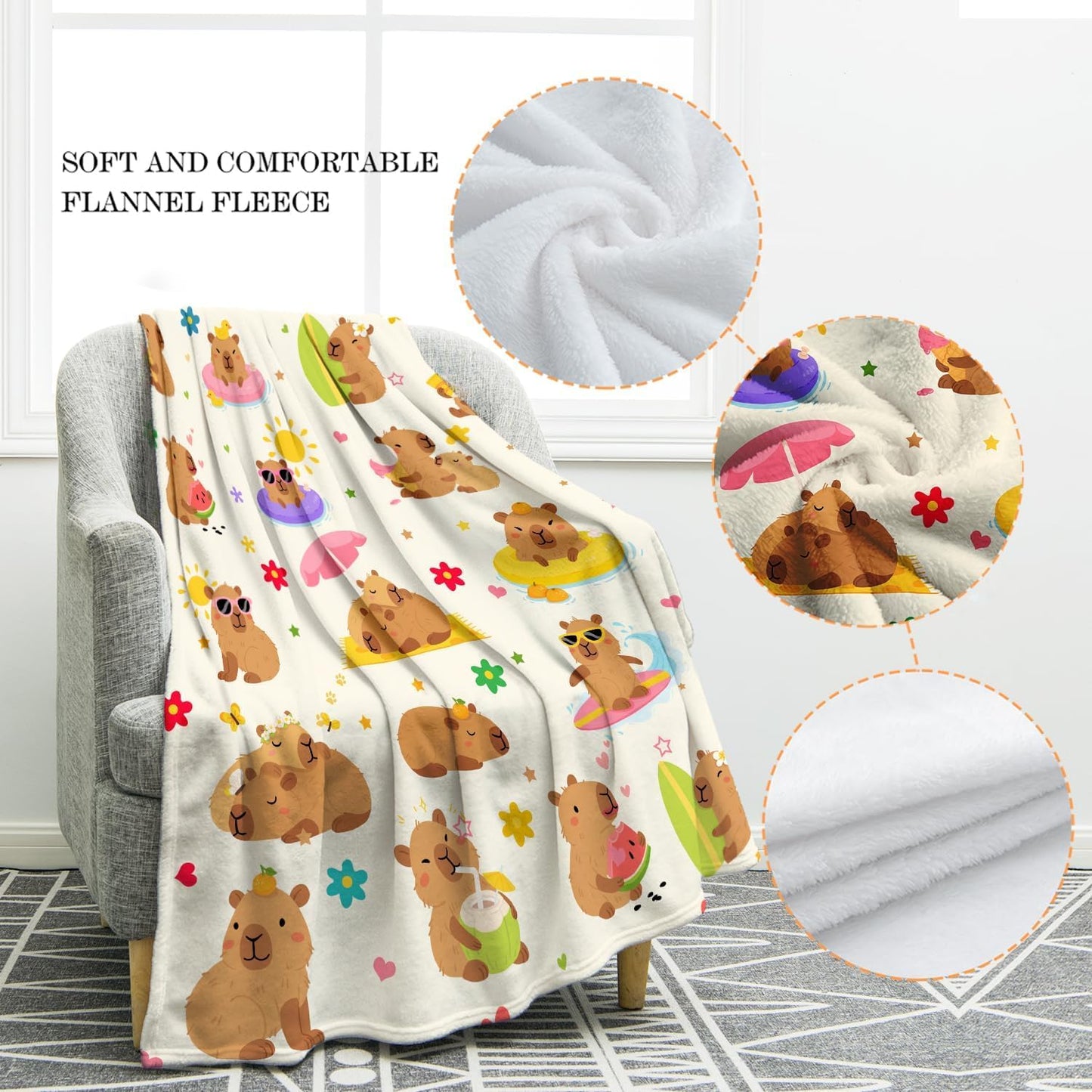 Jekeno Capybara Blanket Cute Animal Gifts for Women Kids Girls Boys Mom Wife Men Birthday Christmas Halloween Easter Presents Home Bedroom Living Room Bed Sofa Decor Plush Throw 60"x80"