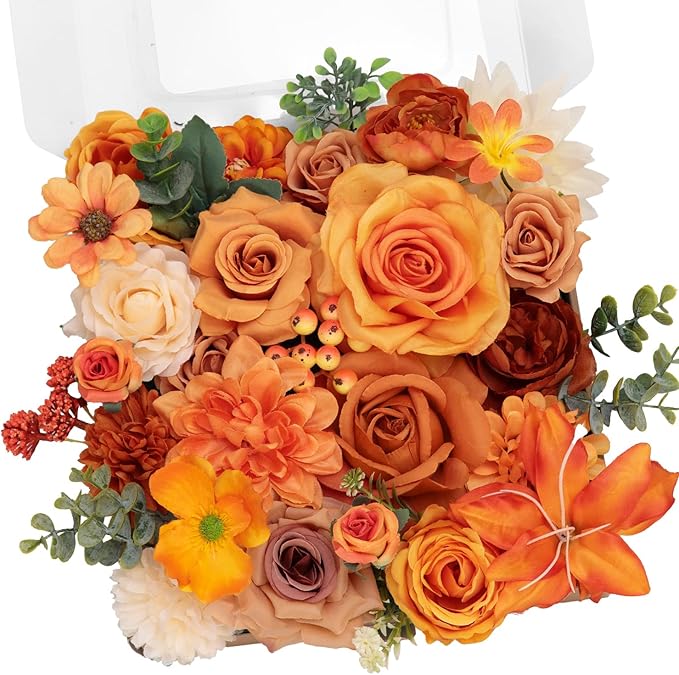 TINGE TIME Fake Flowers Artificial Flowers Peonies Bulbous Chrysanthemum Daisy Hydrangea Sunflower Violets Dahlia Daffodils Epiphyllum Orchid Cherry Blossom Camellia Leyaron (Burnt Orange)
