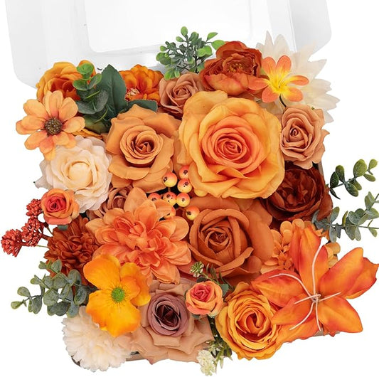 TINGE TIME Fake Flowers Artificial Flowers Peonies Bulbous Chrysanthemum Daisy Hydrangea Sunflower Violets Dahlia Daffodils Epiphyllum Orchid Cherry Blossom Camellia Leyaron (Burnt Orange)