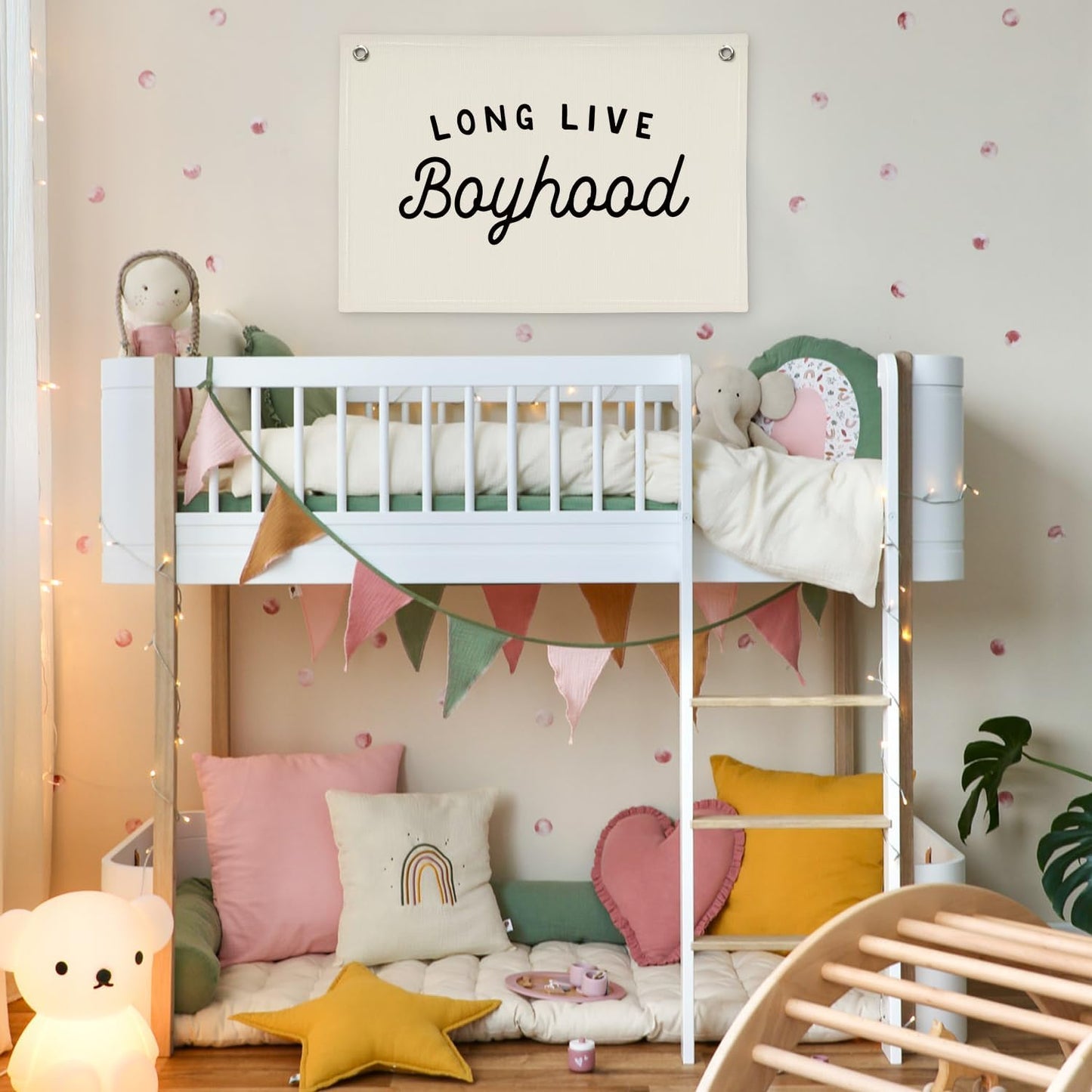 Long Live Boyhood Banner Boy Room Decor,Playroom Decor Nursery Wall Decor for Boys Bedroom Living Room, Baby Shower Gifts, kid's banners Wall Hanging Flag Linen Banner 30x20(off-white)