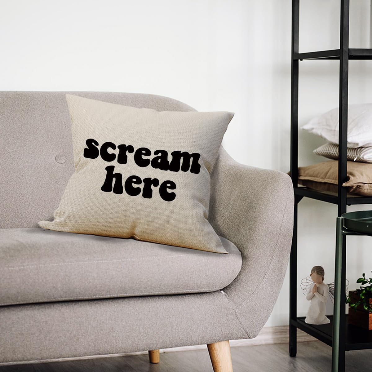 Mancheng-zi Funny Scream Decor Pillow Cover 18x18 - Fun Decorative Throw Pillow Case With Humor (Cream)