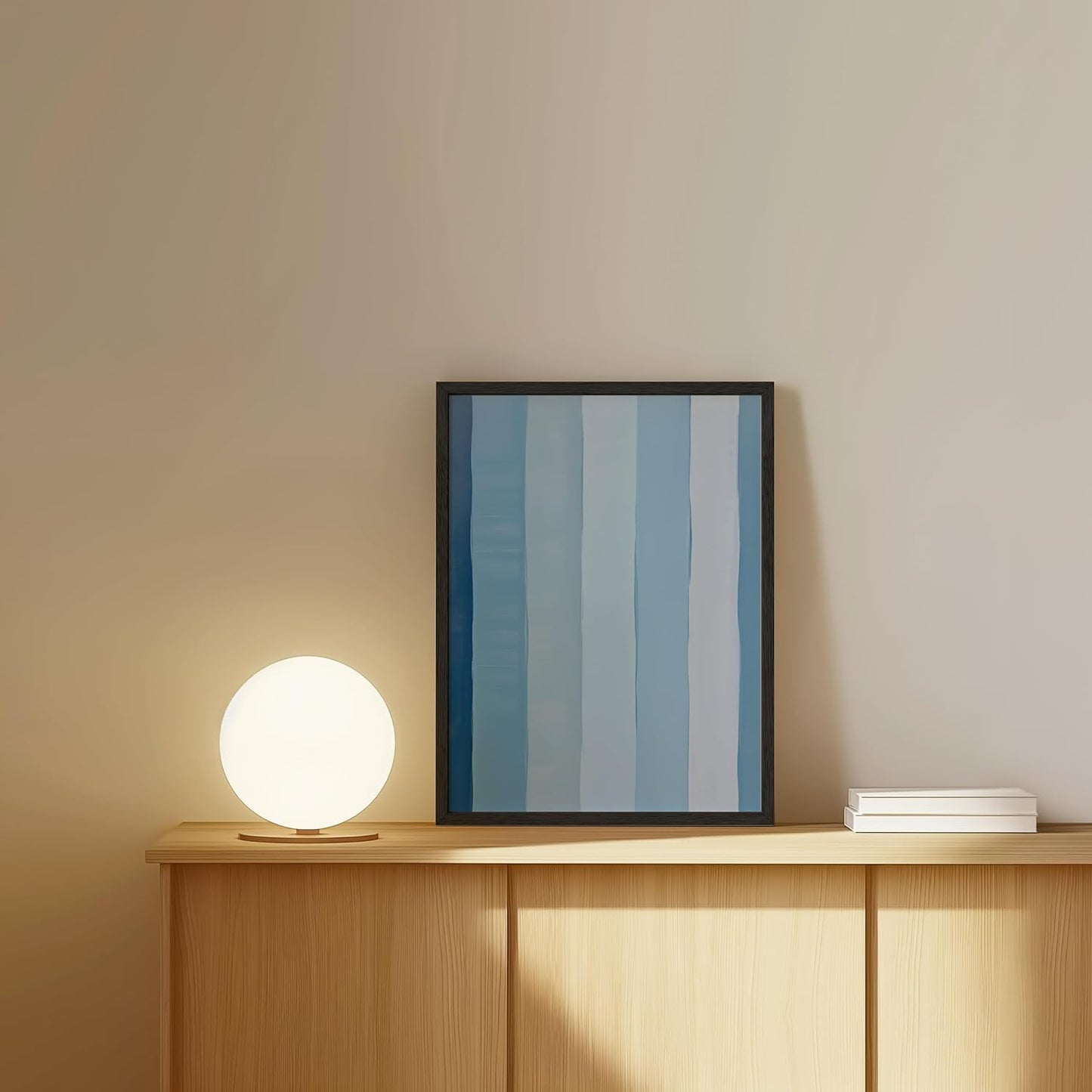 HAUS AND HUES Modern Abstract Wall Art - Blue and Green Living Room Art, Modern Artwork for Walls, Minimalist Picture for Living Room(Painted Stripes, Unframed, 12x16)