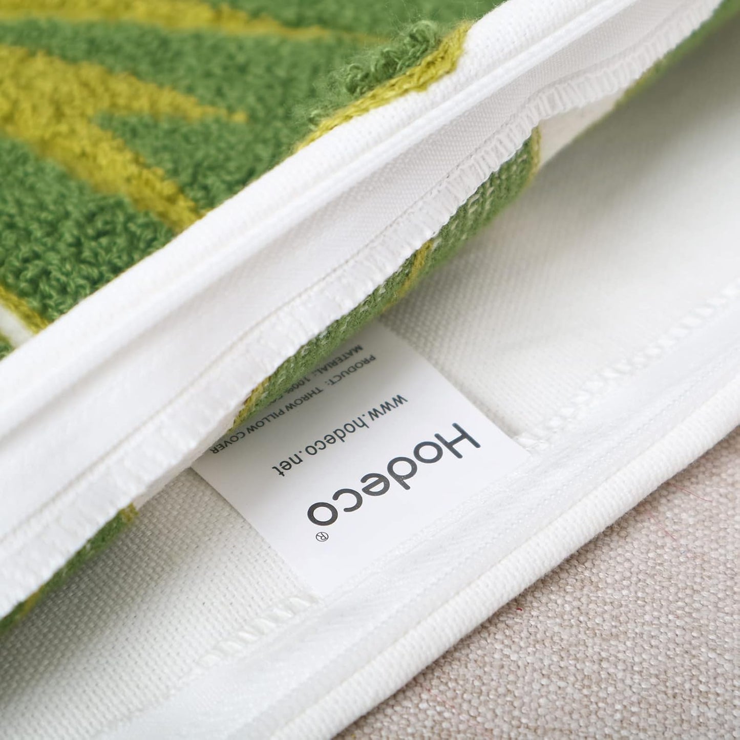 Embroidery Throw Pillow Cover 18x18 Green Tropical Leaf Loop Plant Word Embroidered Floor Pillow Cover for Couch 100% Cotton Decorative Cushion Cover Home Décor Pillow Case 45x45cm, 1 Piece