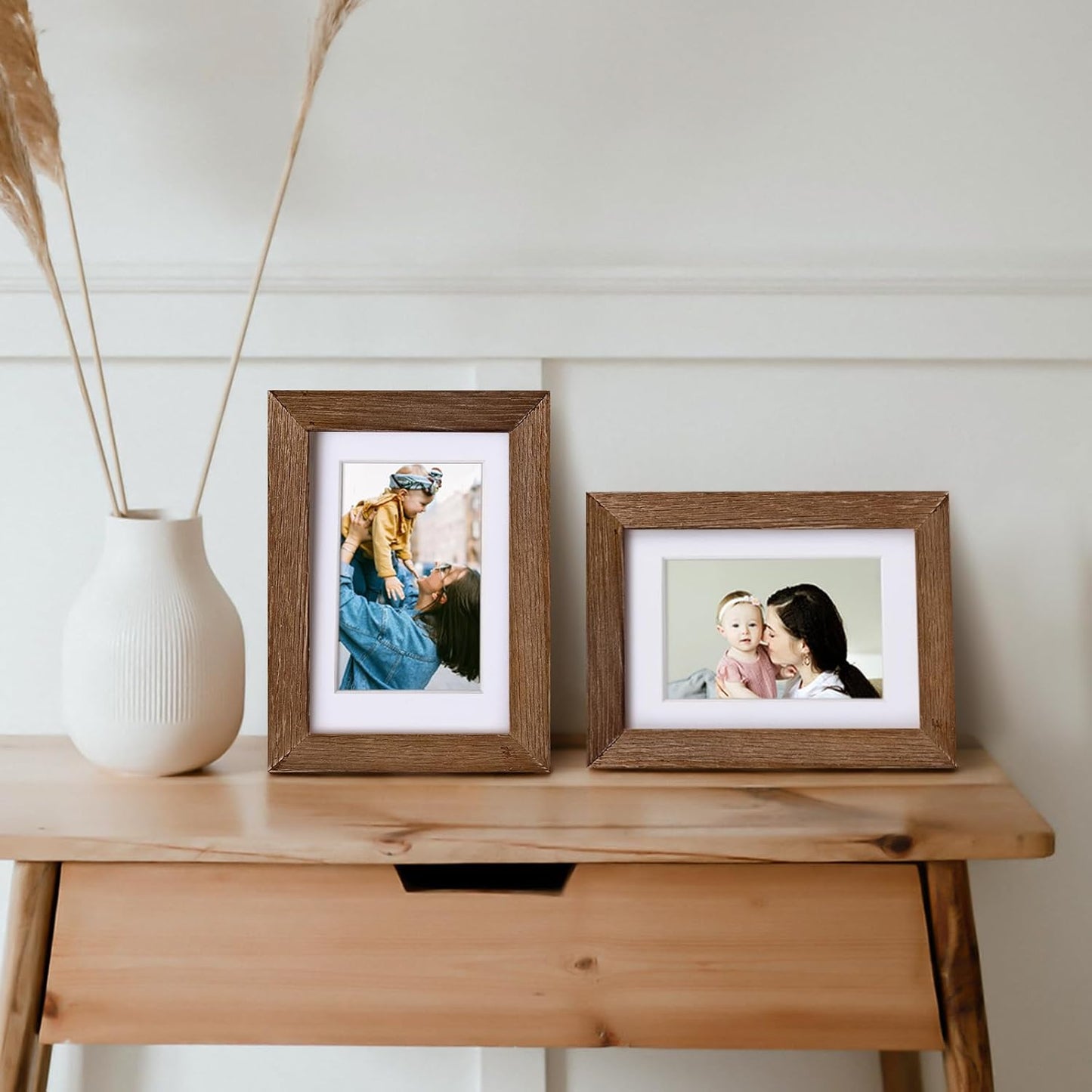 Egofine 4x6 Picture Frames Set of 4, Made of Solid Wood Covered by Plexiglass 3.5x5 with Mat or 4x6 without Mat, for Table Top Display and Wall Mounting Photo Frame,Walnut Brown