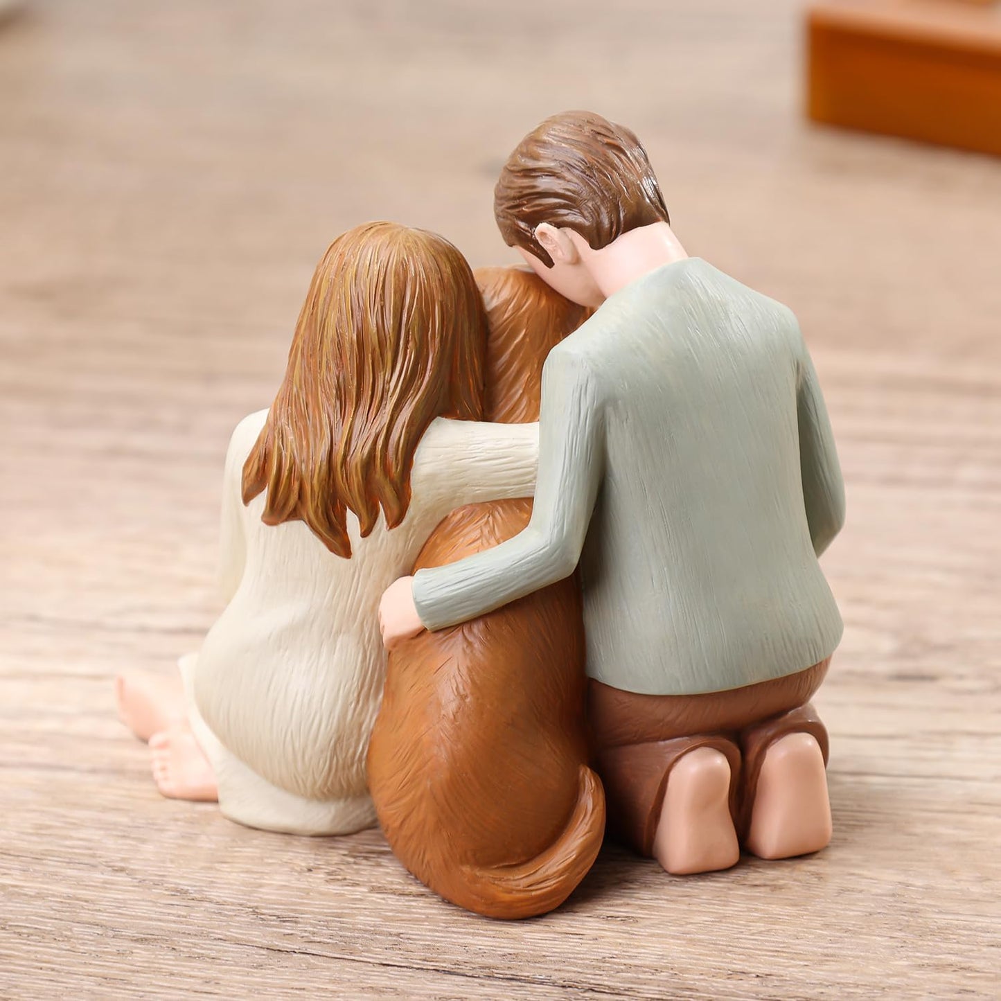 Couple with Dog Figurines, We Are A Family Dog Memorials Statues for Lovers