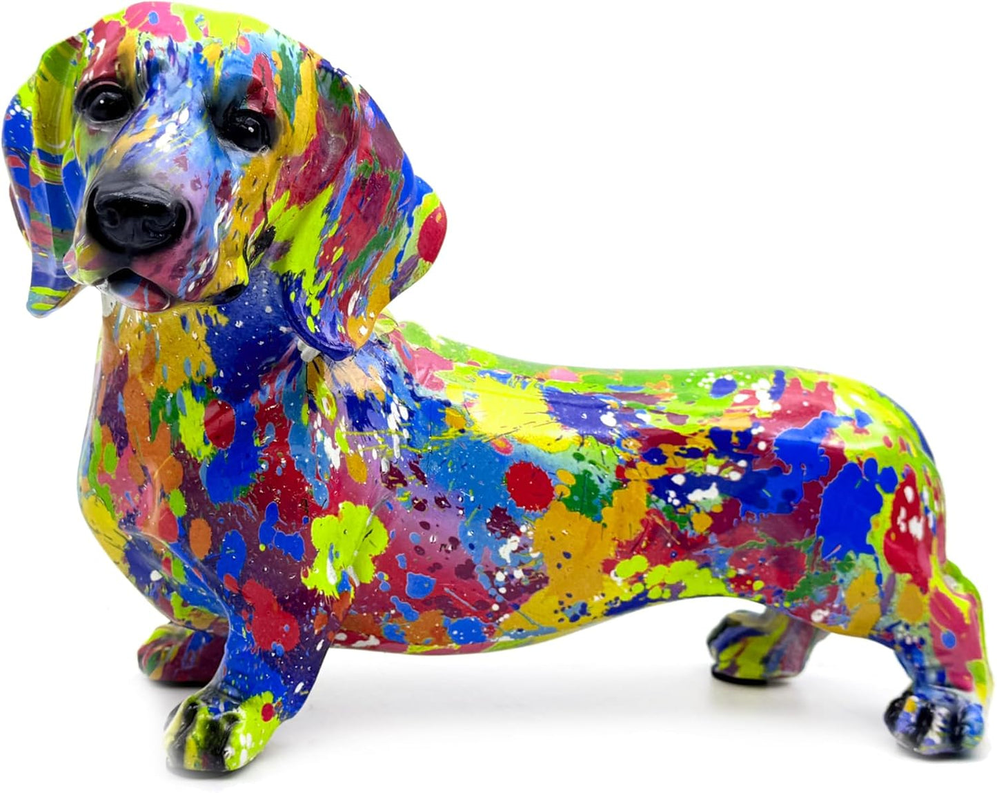 FUNSXBUG Colorful Dachshund Dog Statue Art Figurines Sculpture Collectibles Home Office Desktop Decor Outdoor Garden Display Decoration (Dachshund Dog 6)