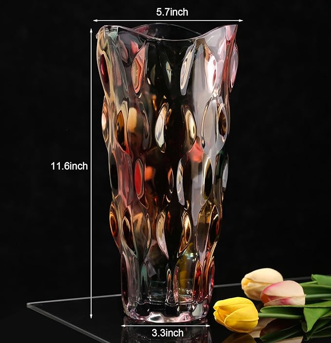 11.6" High Thickened Colorful Glass Flower Vase for Home Decor, Dining Wedding Table Office Holiday Party Centerpiece Decoration