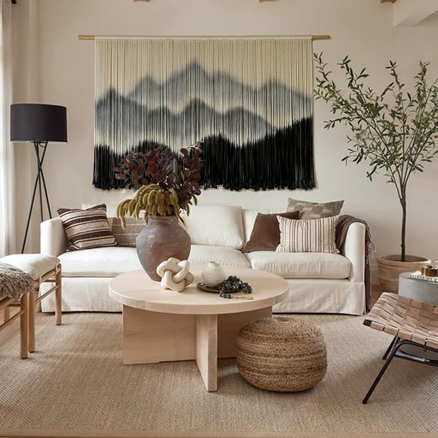 IOWER Macrame Wall Hanging Mountain Dip-Dyed Macrame Wall Decor Large Modern Fiber Art Boho Wall Decor 57" Wx35 L