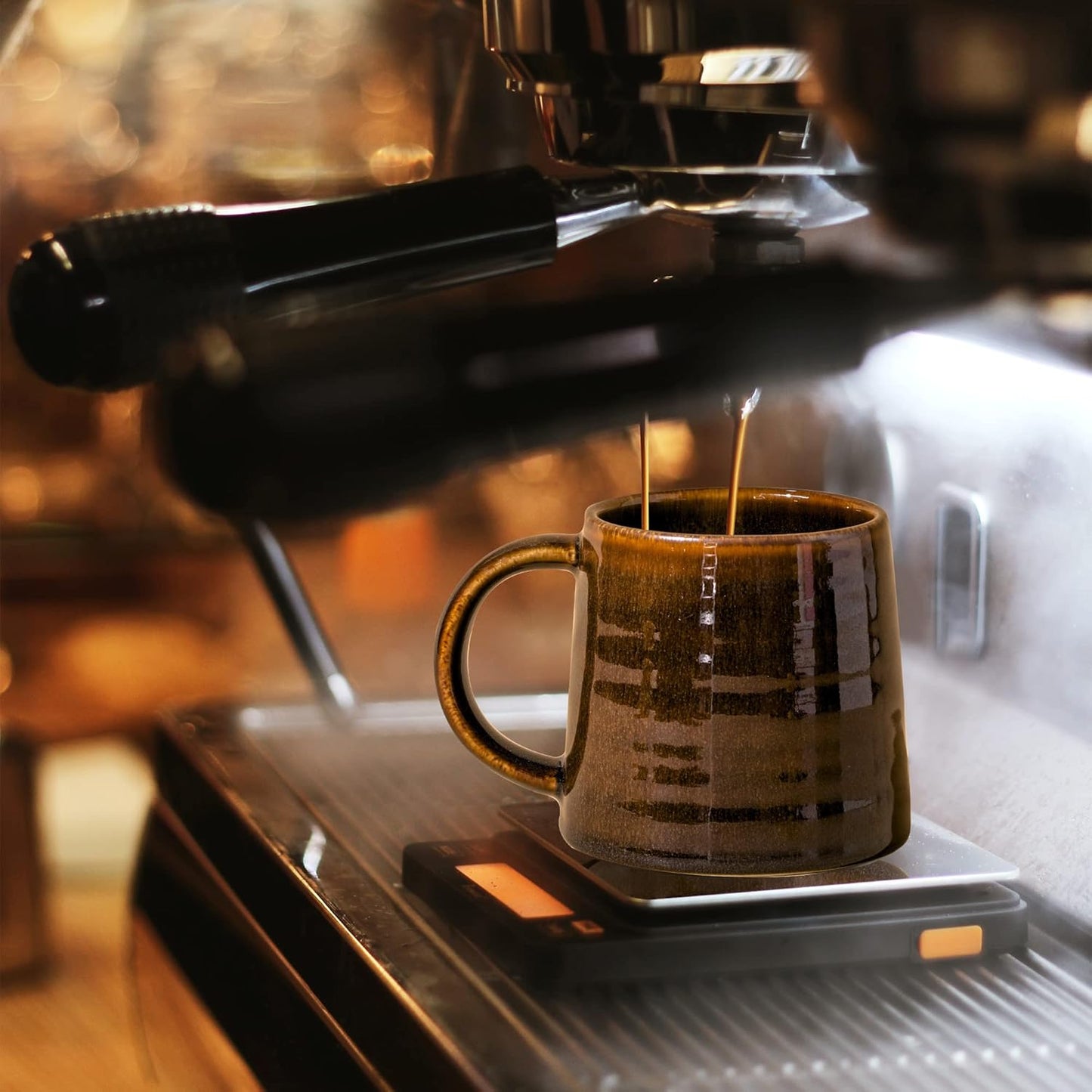 Large Ceramic Coffee Mugs, Handmade Pottery Mug, Tea Cups with Handle for Office and Home, 16 oz, Dishwasher and Microwave Safe (Gold)