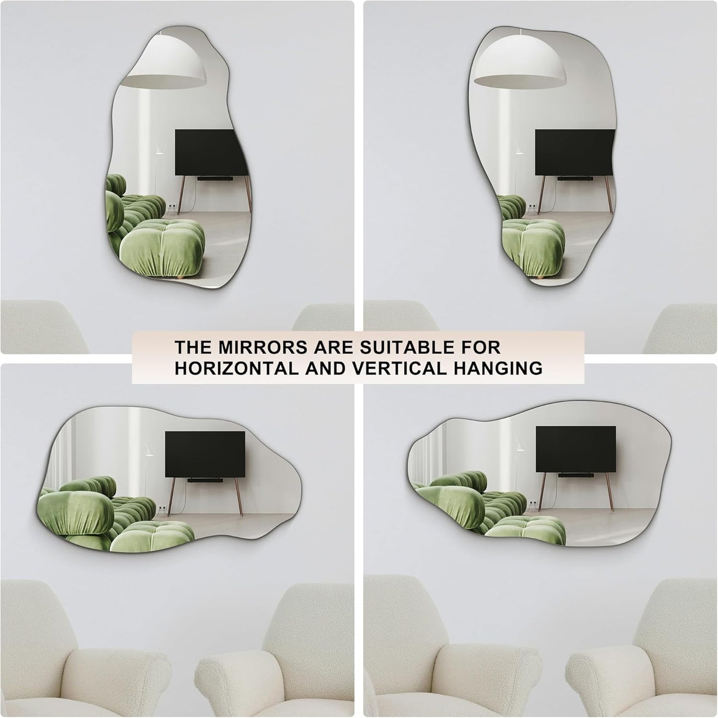 Irregular Wall Mirror, 31.2"x 16.7" Asymmetrical Mirror for Bathroom Bedroom Living Room Entryway, Modern Decorative Mirrors Hanging