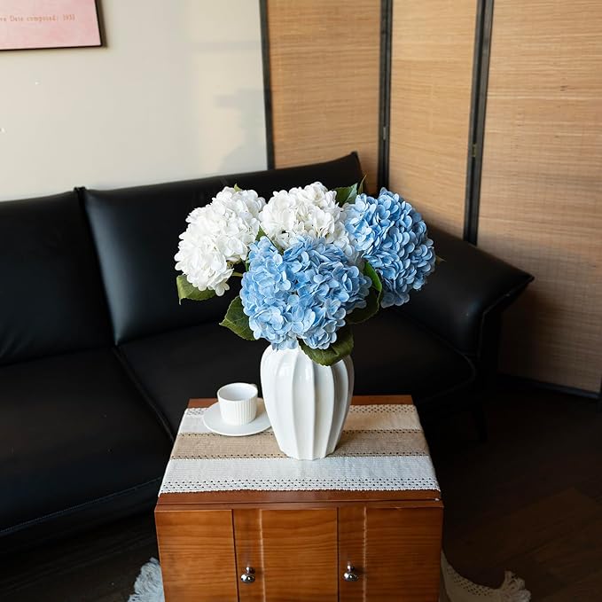 4PCS Artificial Flowers Large Hydrangeas Flowers Latex Bouquet for Wedding Bridal Office Home Party Decoration (4Pcs Blue)