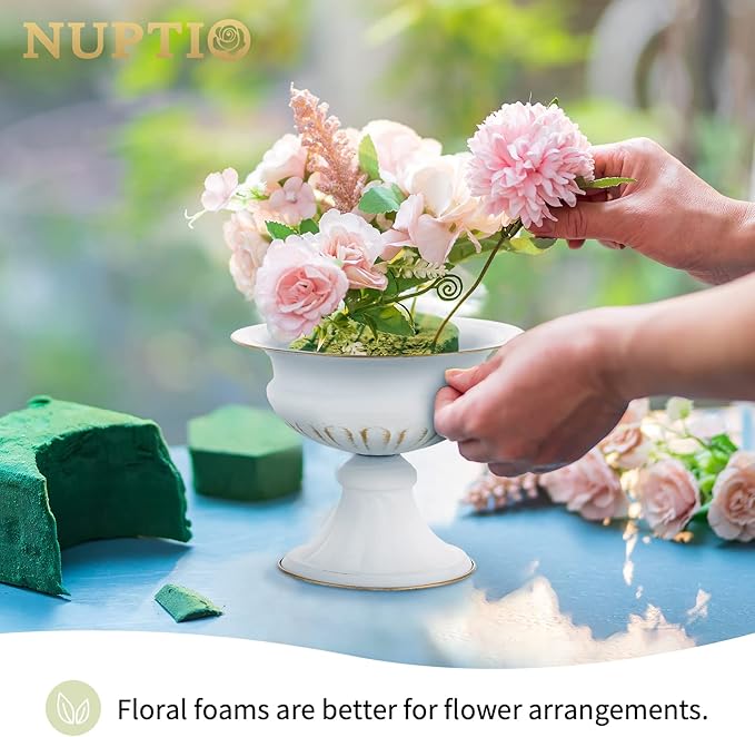 Nuptio White Vases for Centerpieces Wedding - 2 Pcs 6.7in Height Metal Urn Planter Elegant Wedding Centerpieces for Tables - Trumpet Vase for Weddings Party Decoration Centerpiece Table Decorations