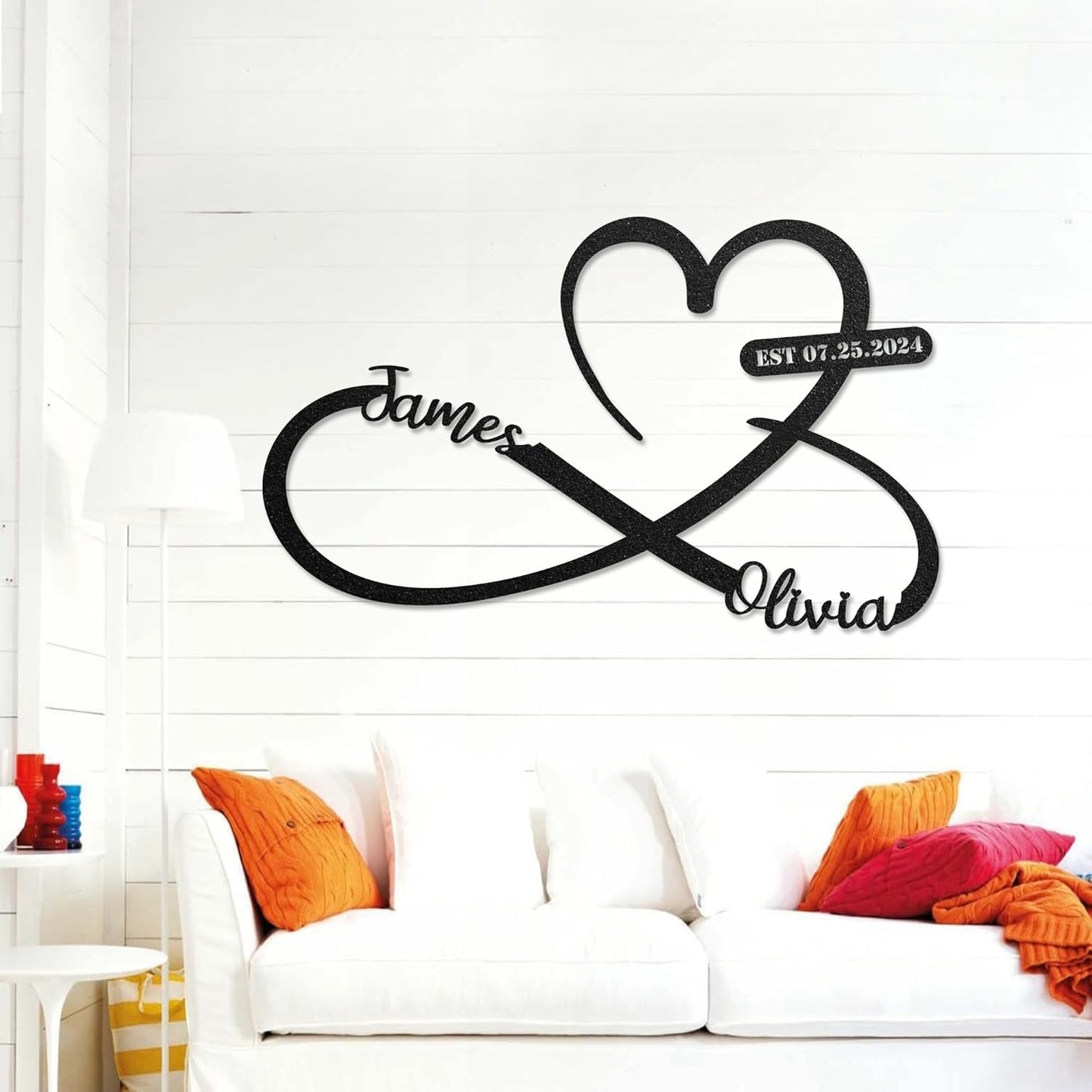 LULLBABYMALL Personalized Love Metal Sign - Customized Names and Date Wall Art, Infinity Metal Signs for New Home, Wedding, Couple, Christmas