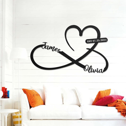 LULLBABYMALL Personalized Love Metal Sign - Customized Names and Date Wall Art, Infinity Metal Signs for New Home, Wedding, Couple, Christmas