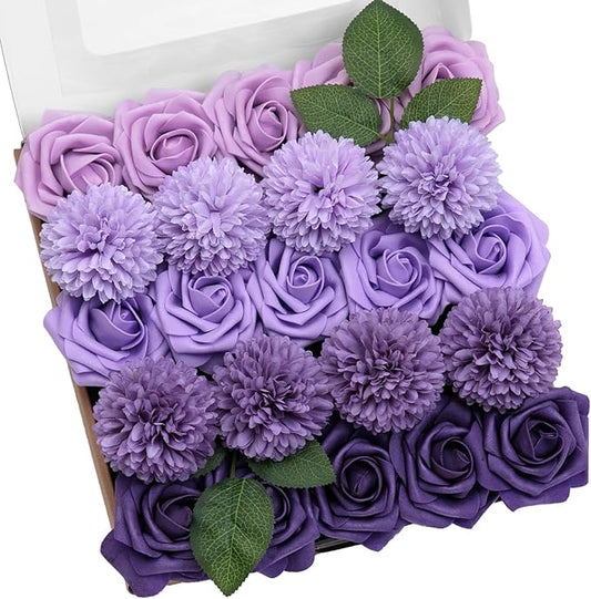 TINGE TIME Purple Flowers, Fake Flower Leaf Artificial Flower with Stems for DIY Wedding Bouquets Table Centerpieces Baby Shower Home Party Floral Arrangements Decorations
