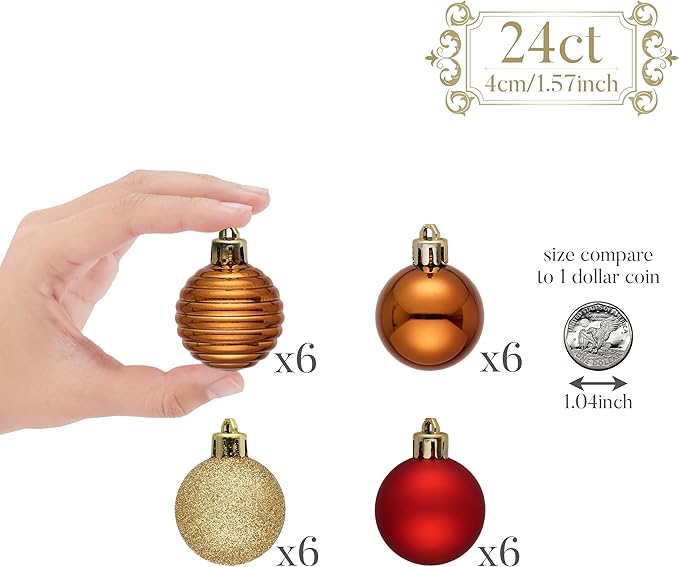 Valery Madelyn 1.57 Inches Small Christmas Tree Decorations Ornament Set for Fall Halloween, 24ct Red and Brown Shatterproof Hanging Ball Ornaments Holiday Party Decor