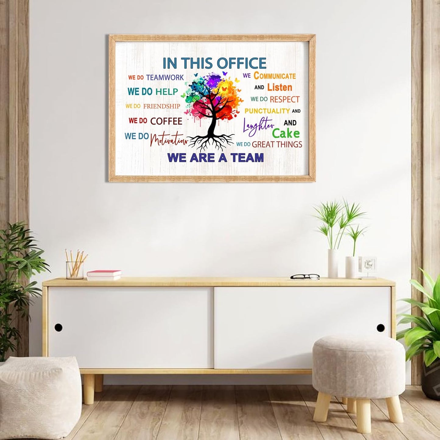 In This Office We Are A Team Wall Decor 24x18 Inch Frame Office Inspirational Wall Art, Motivational Teamwork Wooden Hanging Sign