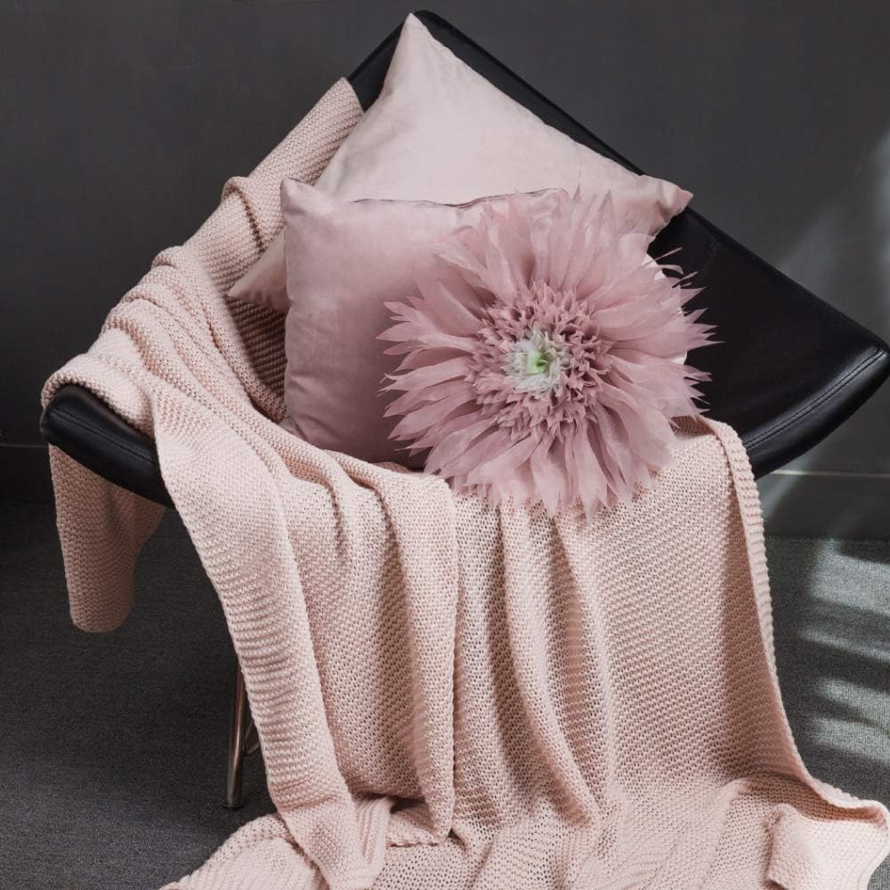 Handmade 3D Flower Pillow Decorative Round Velvet Throw Pillows with Inserts Included Cute Soft Elegant Daisy Cushion for Bed Couch Bedroom Living Room Christmas Home Decor 12 Inch Dusty Pink