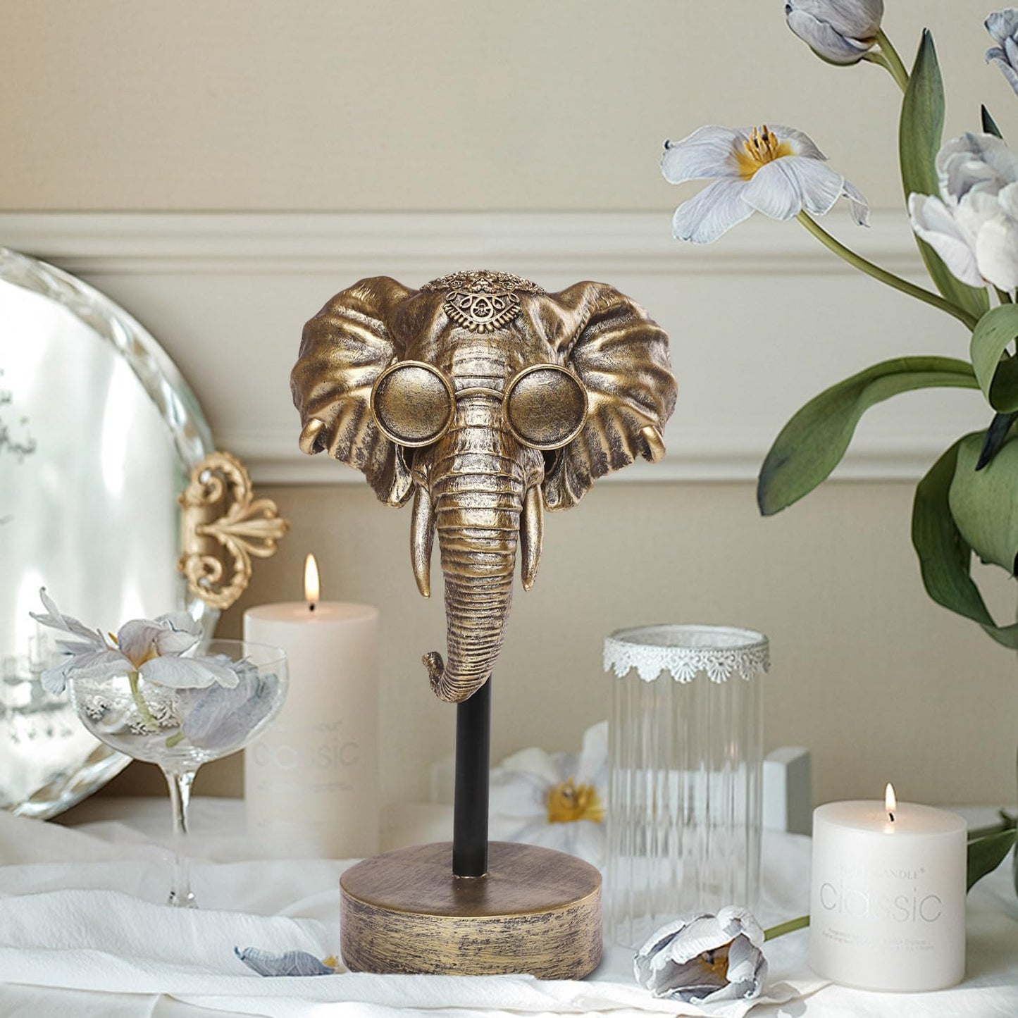 Handcrafted Resin Sculpture (Elephant)- Statue Decoration Modern Home Decor Accent, Trending Living Room & Office Decor, Elegant Tabletop & Shelf Decor for Desk, Bookshelf, Nightstand