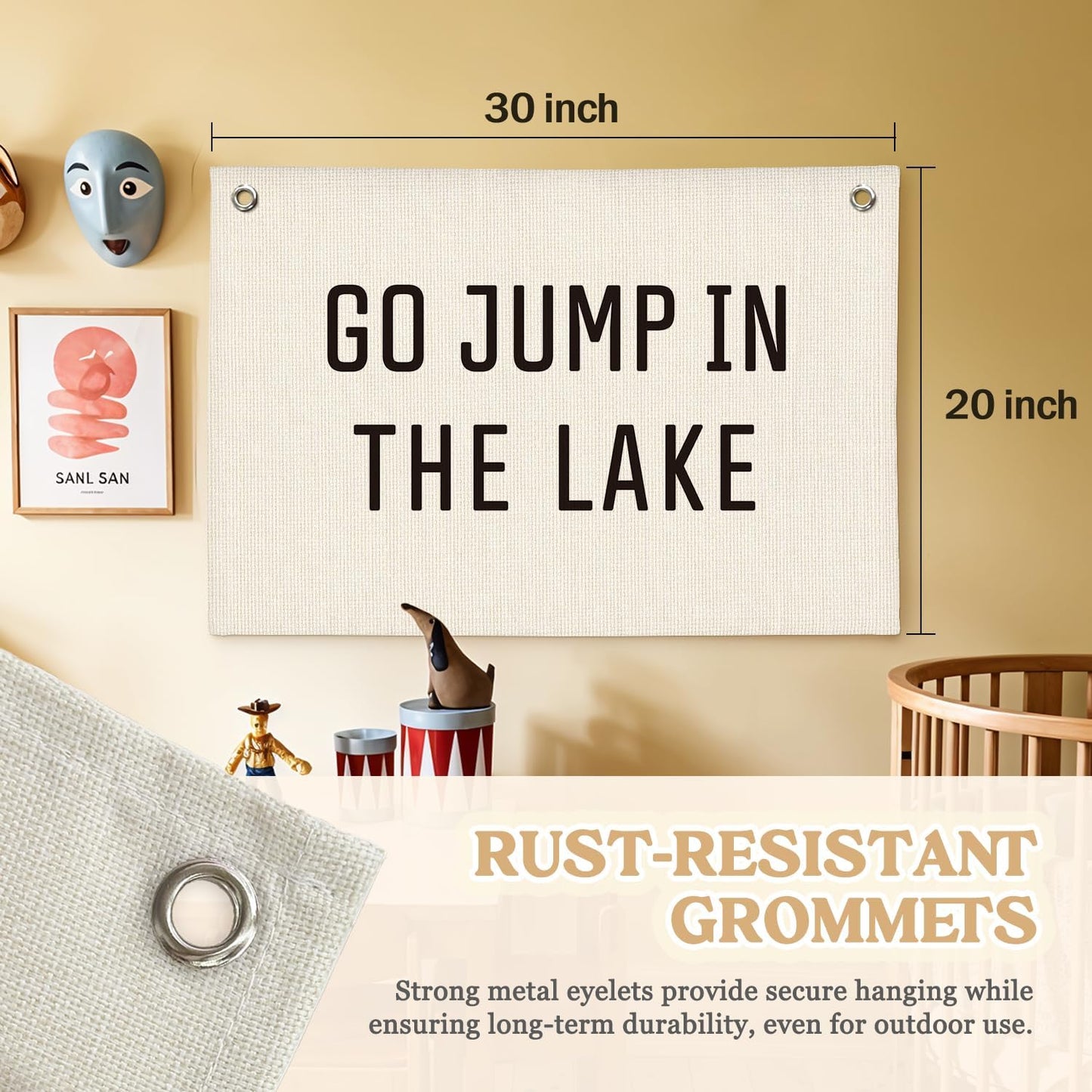 Lake House Decor Canvas Banner,Lake House Gifts,Go Jump in The Lake Banner - Surf Decor Wall Hanging Banner Flag for Cabin Bedroom Porch Home 30x20 Inch