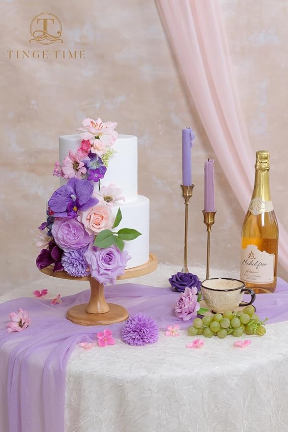 TINGE TIME Fake Flowers Artificial Flowers Peonies Bulbous Chrysanthemum Daisy Hydrangea Sunflower Violets Dahlia Daffodils Epiphyllum Orchid Cherry Blossom Camellia Leyaron (Purple)