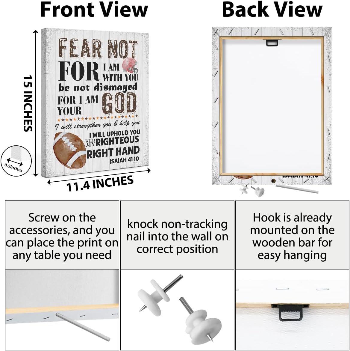 HZMLYDJ Christian Art Boys Bedroom Decor - Bible Verse Wall Decor for Kids - Scripture Wall Art - Christian Gifts - Rustic Kids Room Decor - Football Room Decor - Religious Quotes for Men, Man cave