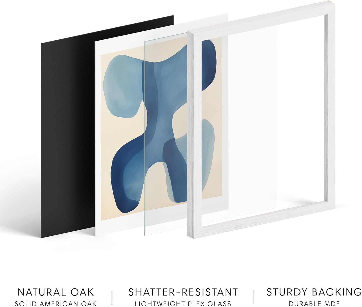 HAUS AND HUES Modern Abstract Wall Art - Blue and Green Living Room Art, Modern Artwork for Walls, Minimalist Picture for Living Room(Blue Shapes, White Frame, 16x20)