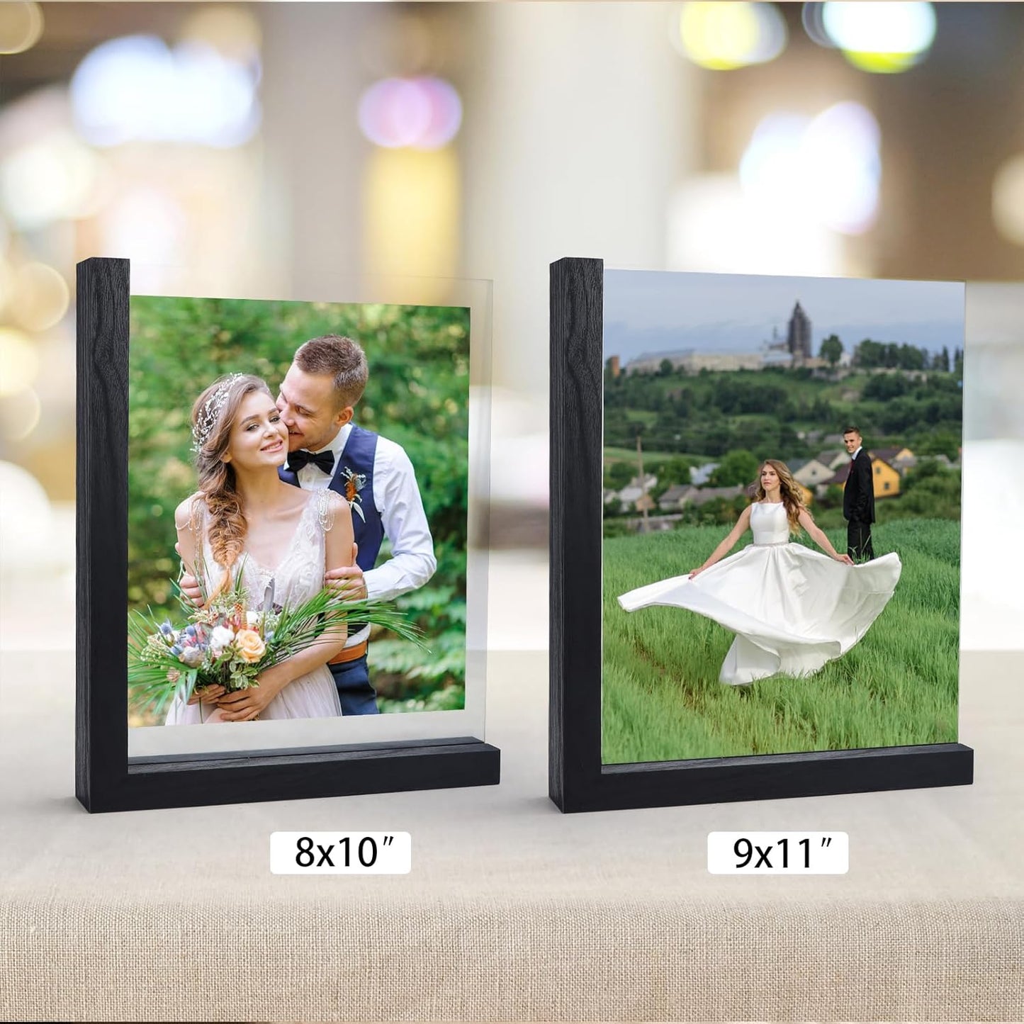 Lavezee 2 Pack 8x10 Picture Frames Made of Black Wooden L-shaped Base with Glass, Double Sided Display Photo Pictures 8 by 10 inch Vertical Horizontal for Tabletop Frame