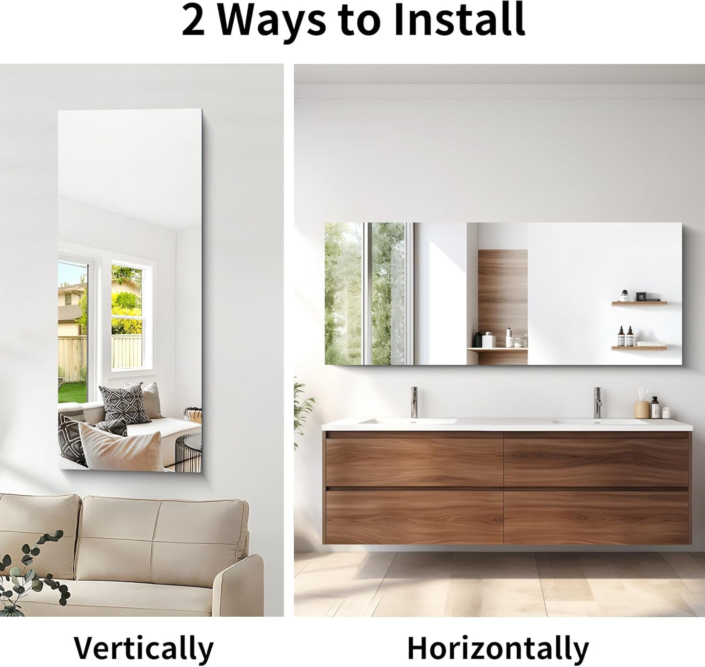 Frameless Mirror, 24x60 Inch Large Bathroom Mirrors for Wall, Upgraded Shatterproof Rectangle Vanity Mirror Over Sink with Polished Edge for Bathroom,Bedroom,Living Room and Entryway