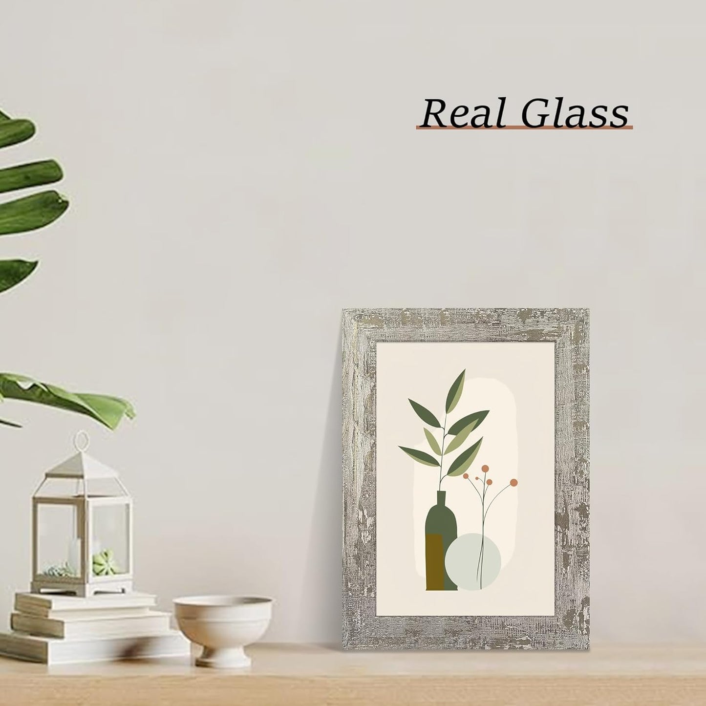 iRahmen 6x9 Picture Frame Set of 4, High Definition Glass Distressed Moss Green Frame, 6 x 9 Rustic Wood Photo Frames for Tabletop Display and Wall Mounting