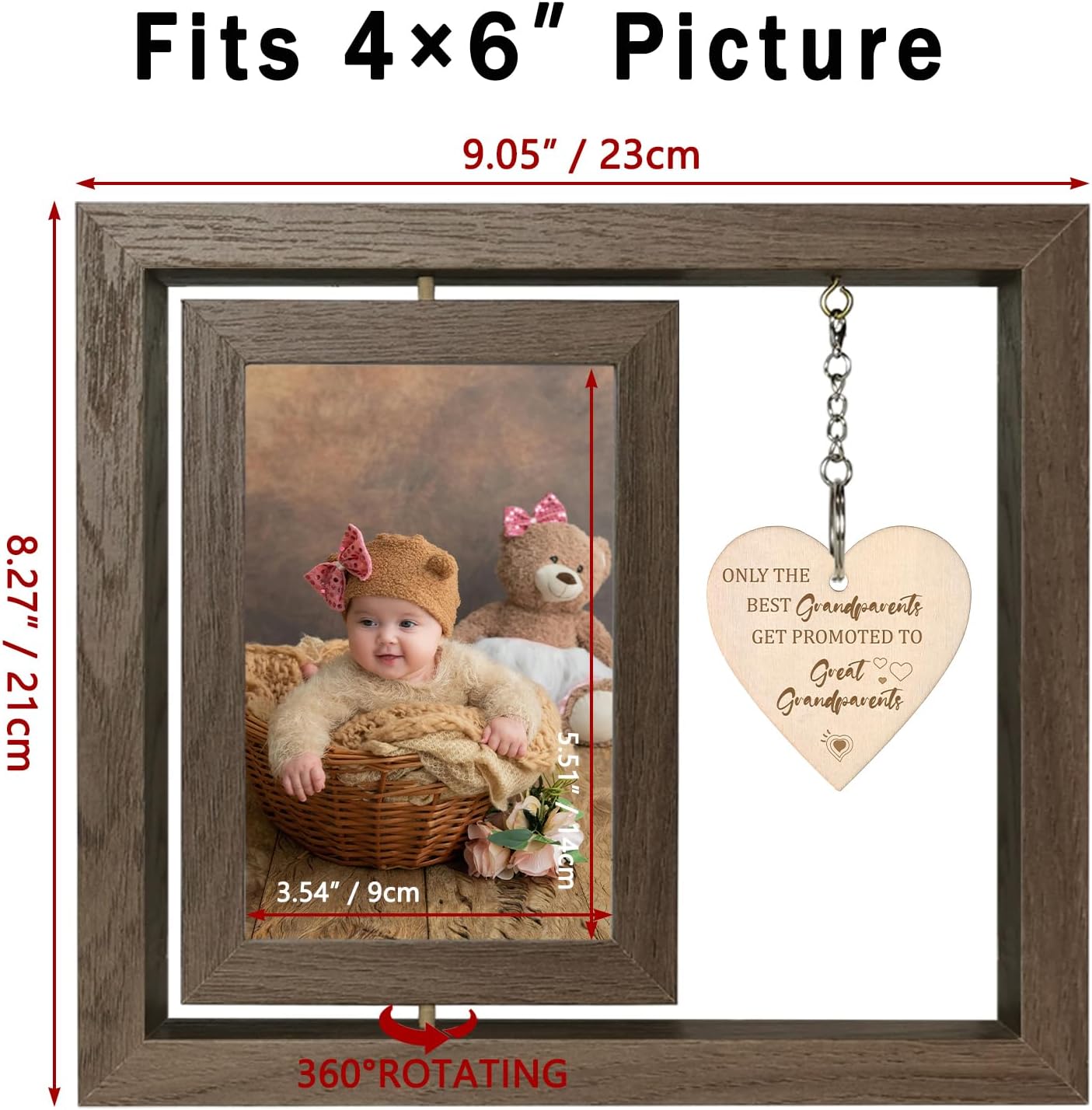 Great Grandparents Gifts - Rotating Wooden Great Grandparents Picture Frame for Two 4x6 Photos - Glass Cover, Gift Box Included - Only the Best Grandparents Get Promoted to Great Grandparents