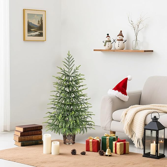 3FT Norfolk Pine Tree with Pot - Christmas Tree with Real Touch PE Branch Tips for Front Porch, Kitchens, Home Indoor Outdoor Xmas‌ Decor