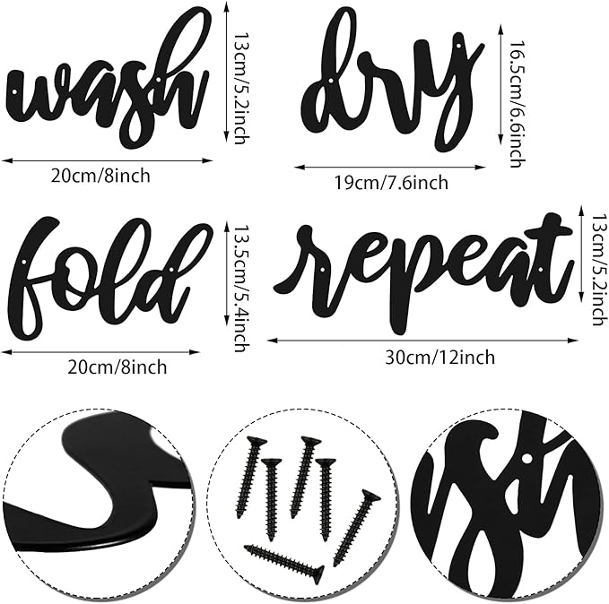 4 Pieces Laundry Sign Room Decor Metal Wash Dry Fold Repeat Wall Arts Signs Funny Laundry Room Signs Vintage Metal Wall Decor for Bathroom Home Decorations Supplies