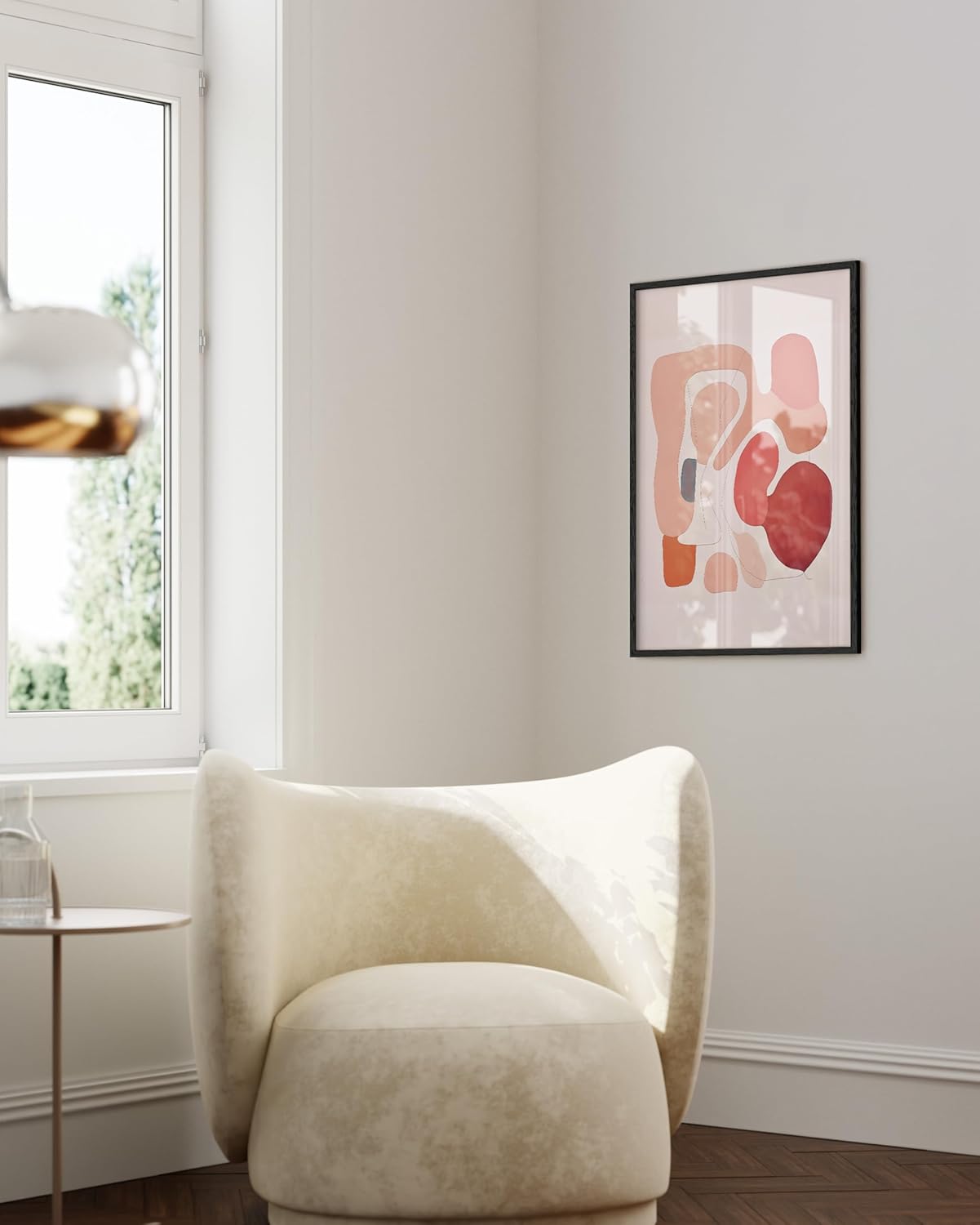 HAUS AND HUES Colorful Abstract Wall Art - Minimalist Retro Picture for Living Room Decor, Red and Pink Modern Wall Art Painting (Pink Abstract Shapes, Unframed, 24x36)