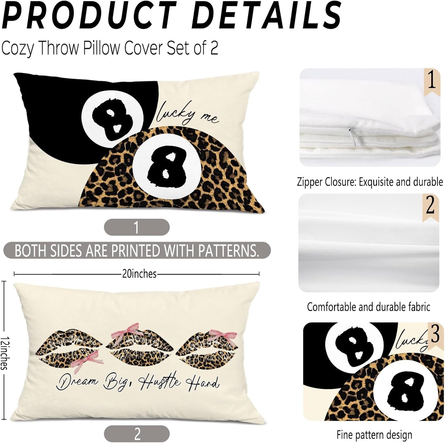 Leopard Star Lucky 8 Ball Throw Pillow Covers 20x12, Cheetah Print Room Decor, Trendy Funky Y2K Leopard Print Decorative Pillow Covers for Girls Room Dorm Apartment Home，Set of 2