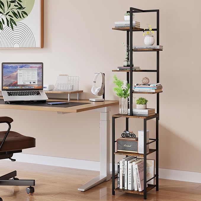 Plant Stand Indoor with Grow Light, 7-Tiered Tall Plant Stand Indoor, Metal Plant Shelf with Bookshelf Bookcase and Adjustable Light, Ideal for Living Room, Reading room, Garden, Patio (Brown)