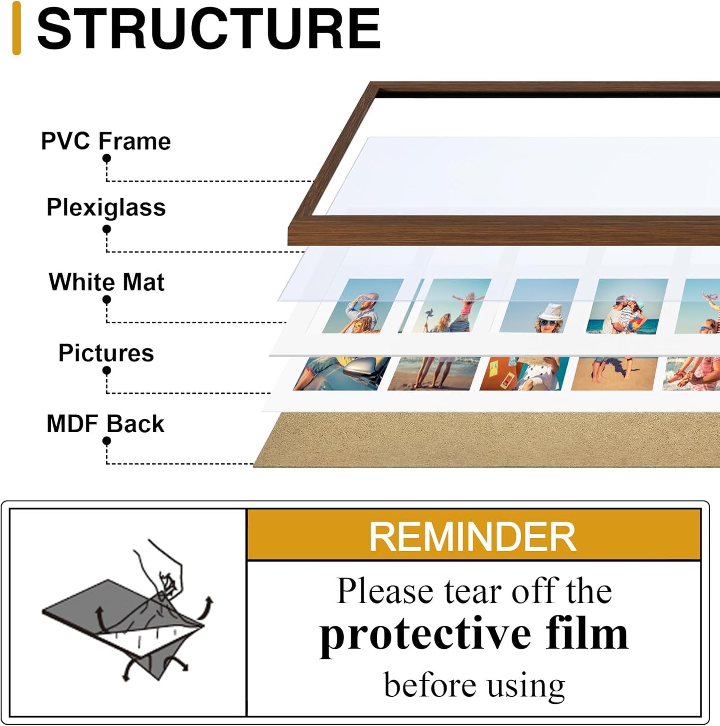 decorUhome 8x24 Picture Frames Collage Wall Decor, Display 5Pcs 4x6 Photos with Mat or 1Pcs 8x24 Unmatted, 5 4x6 Collage Picture Frames for Wall Mounting, Brown