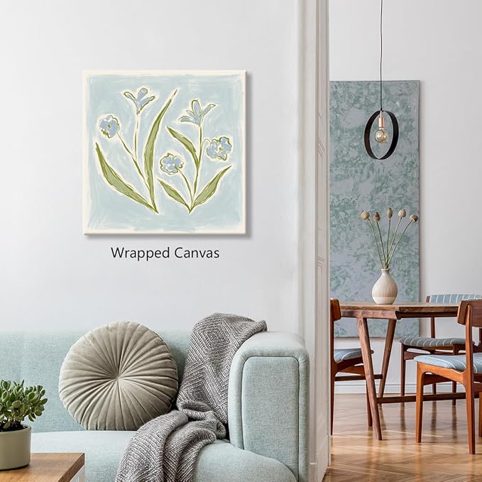 Tulip Flower Canvas Wall Art, Blue and Green Floral Aesthetic Poster, Watercolor Chinoiserie Art Print, Coastal Grandma Grandmillennial Botanical Picture Painting for Wall 16x16in Framed