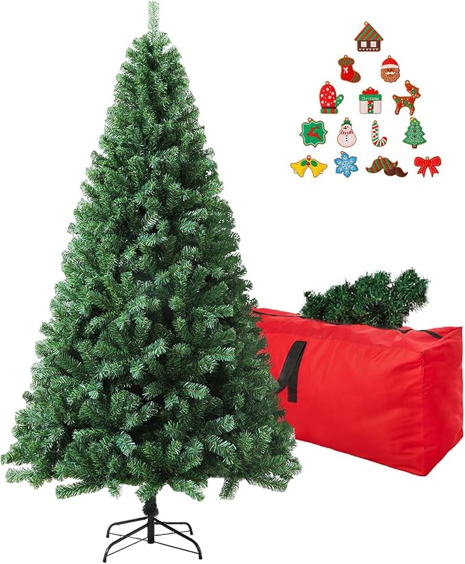 ULICO 6ft Artificial Green Christmas Tree,Premium Spruce Xmas Tree with 1000 Branch Tips, Fake Christmas Tree with Metal Hinges and Foldable Base Stand,Home, Office,Party Decoration