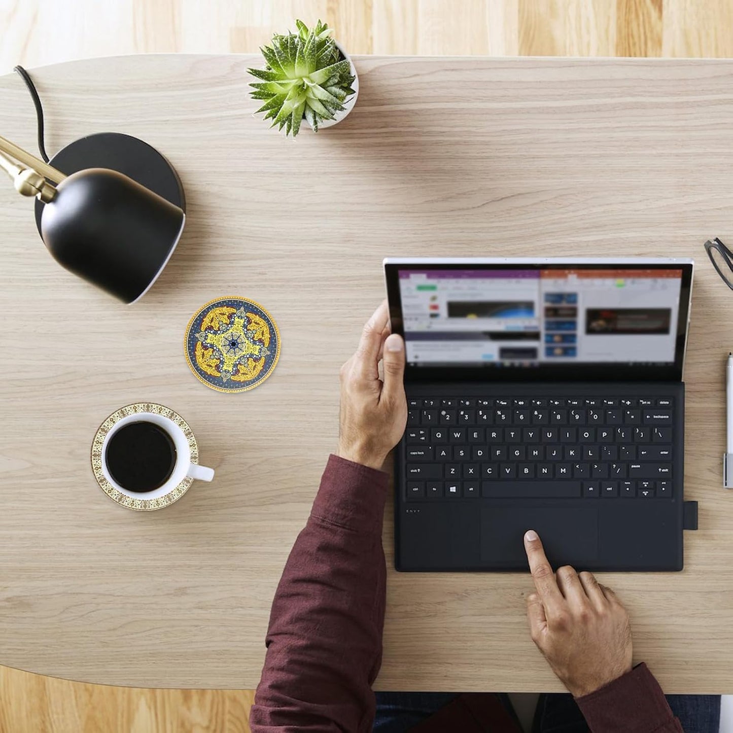 Coasters Absorbent Ceramic Coaster Drink Coasters with Cork Back Persian Pattern Set of 6 Round Coaster Non Slip for Coffee Table Wine Glass Home Bar 4 Inch, Colorful