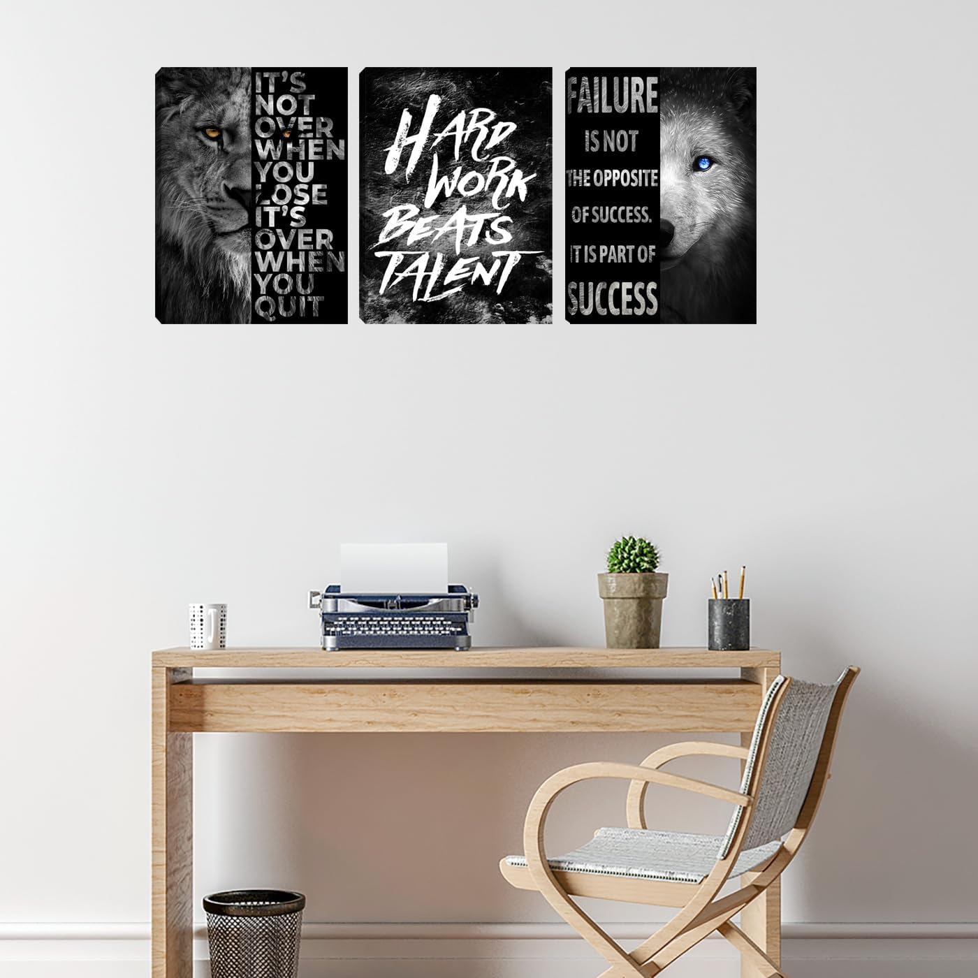 Inspirational Wall Art Framed Canvas Wall Art for Men Positive Quote Office Decor Motivational Poster 3 Pieces Living Room Bedroom Painting Wall Decor Print Picture Poster Framed Artwork (48"Wx24"H)